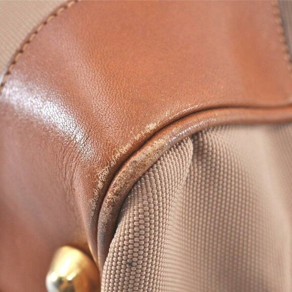 Authentic Vintage CELINE Boston Bag Nylon Handbag Leather Beige Brown - Picture 11 of 14